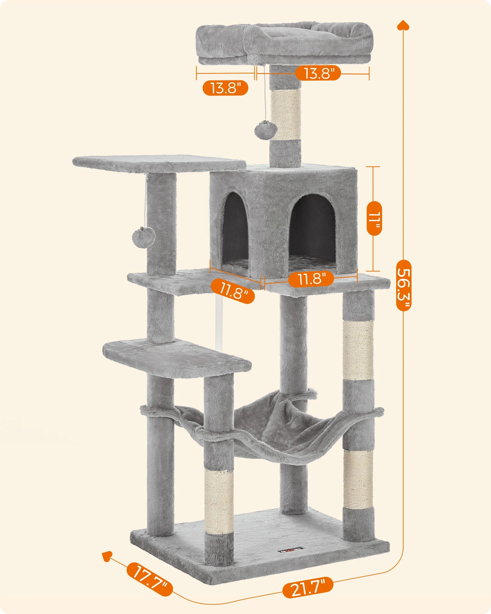 Feandrea Cat Tree 56.3-Inch - Multi-Level Cat Tower Condo