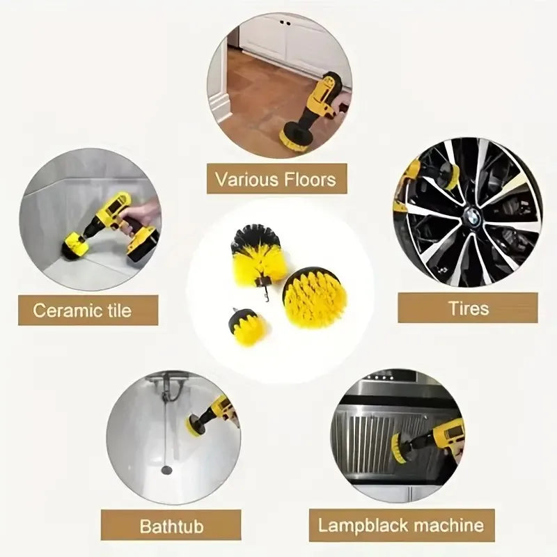 3-Piece Heavy-Duty Electric Drill Brush Kit for Deep Cleaning, Polishing, Scrubbing