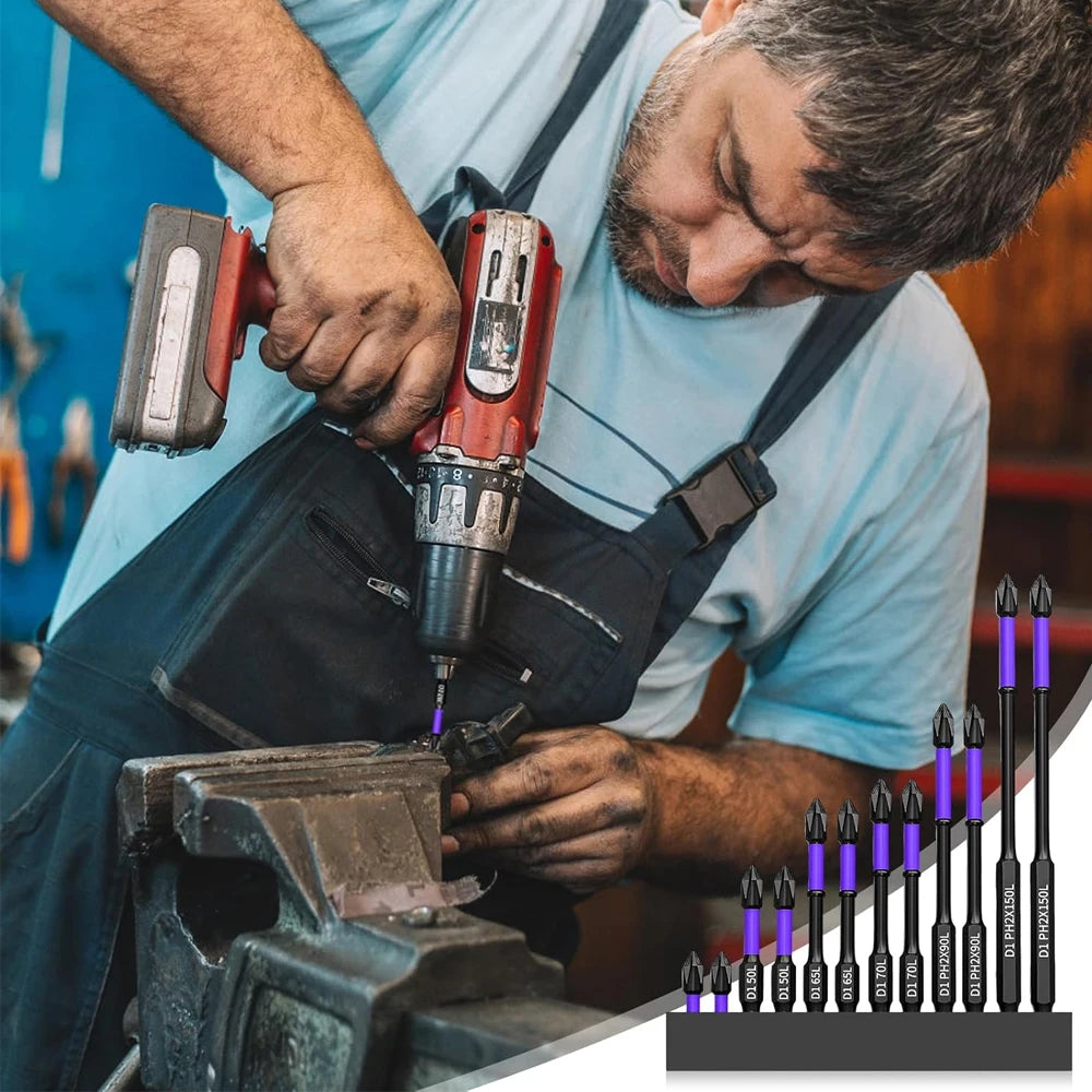 Magnetic Impact Phillips Bit Set - Anti-Slip Long Driver