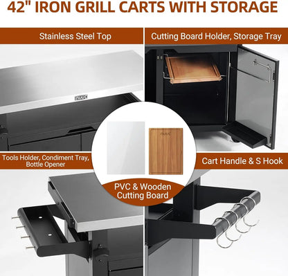 Outdoor Grill Cart with Storage Cabinet