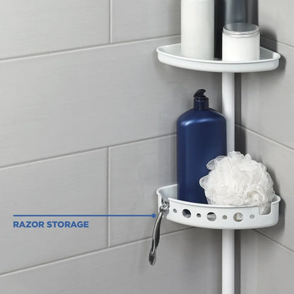 Adjustable Tension Shower Pole Caddy, 3 Shelves Deep Basket, fits 5 to 8 Feet