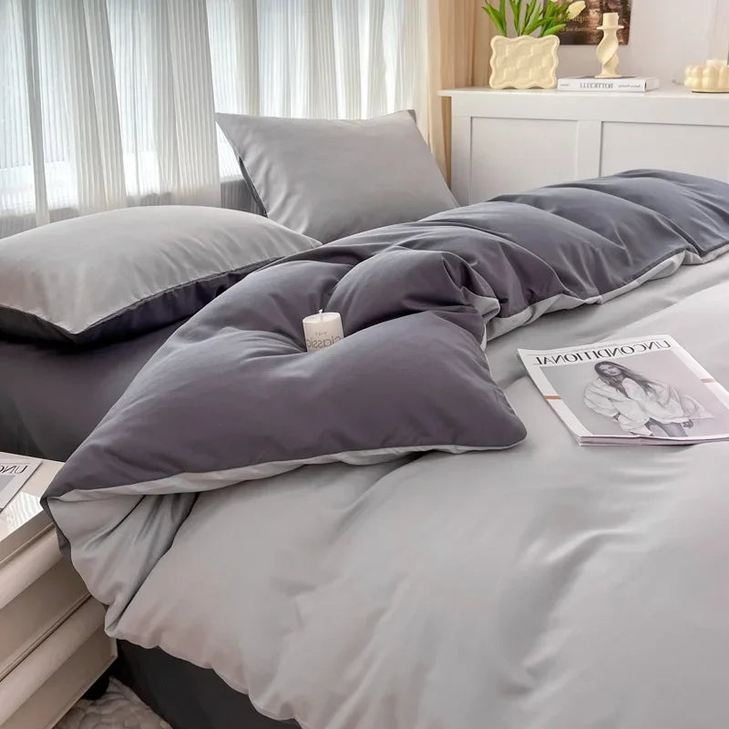 2-side Solid Color Brush Fabric Bed Set