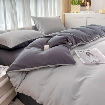 2-side Solid Color Brush Fabric Bed Set