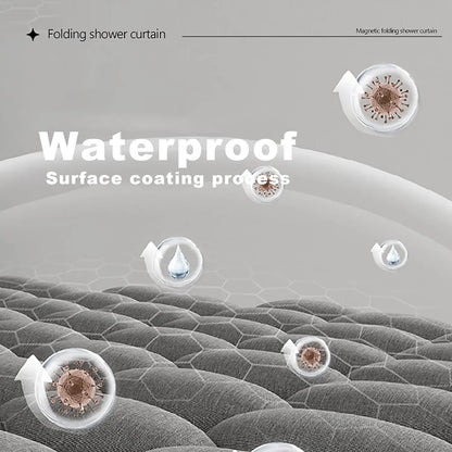 Bathroom Folding Linen Shower Curtain with Magnets Waterproof