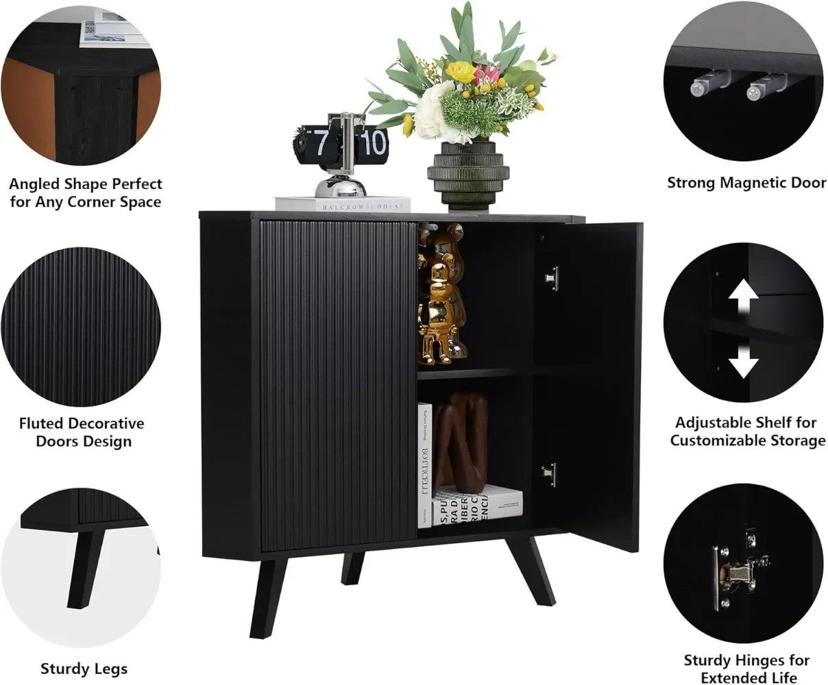 Fluted Floor Corner Cabinet with Adjustable Shelve