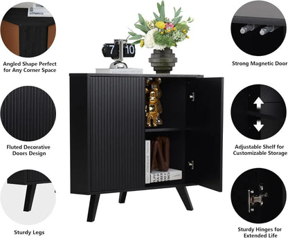 Fluted Floor Corner Cabinet with Adjustable Shelve