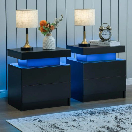 Set of 2 LED Nightstand with 2 Drawers