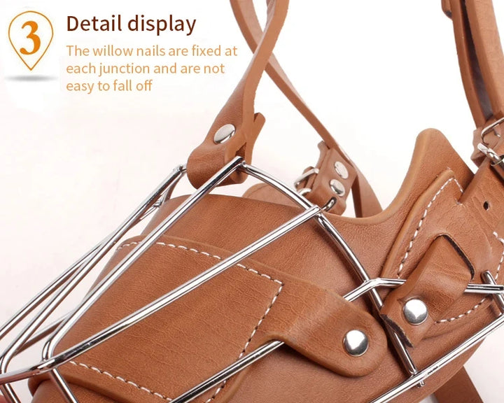 Dog Muzzle Anti Biting Mouth Mask - Leather & Metal Design