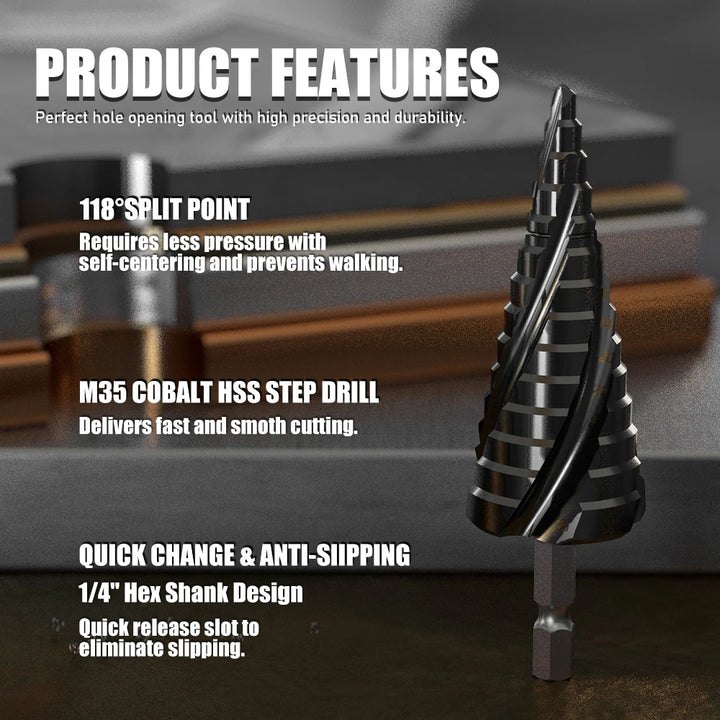 M35 Cobalt 4-Flute Step Drill Bit | High-Speed Steel Hole Cutter