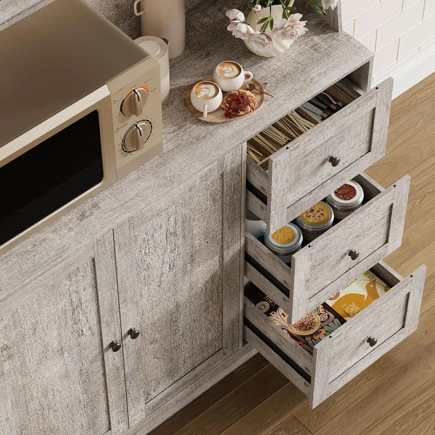 67 Inch Kitchen Pantry Cabinet - Storage Hutch with Drawers
