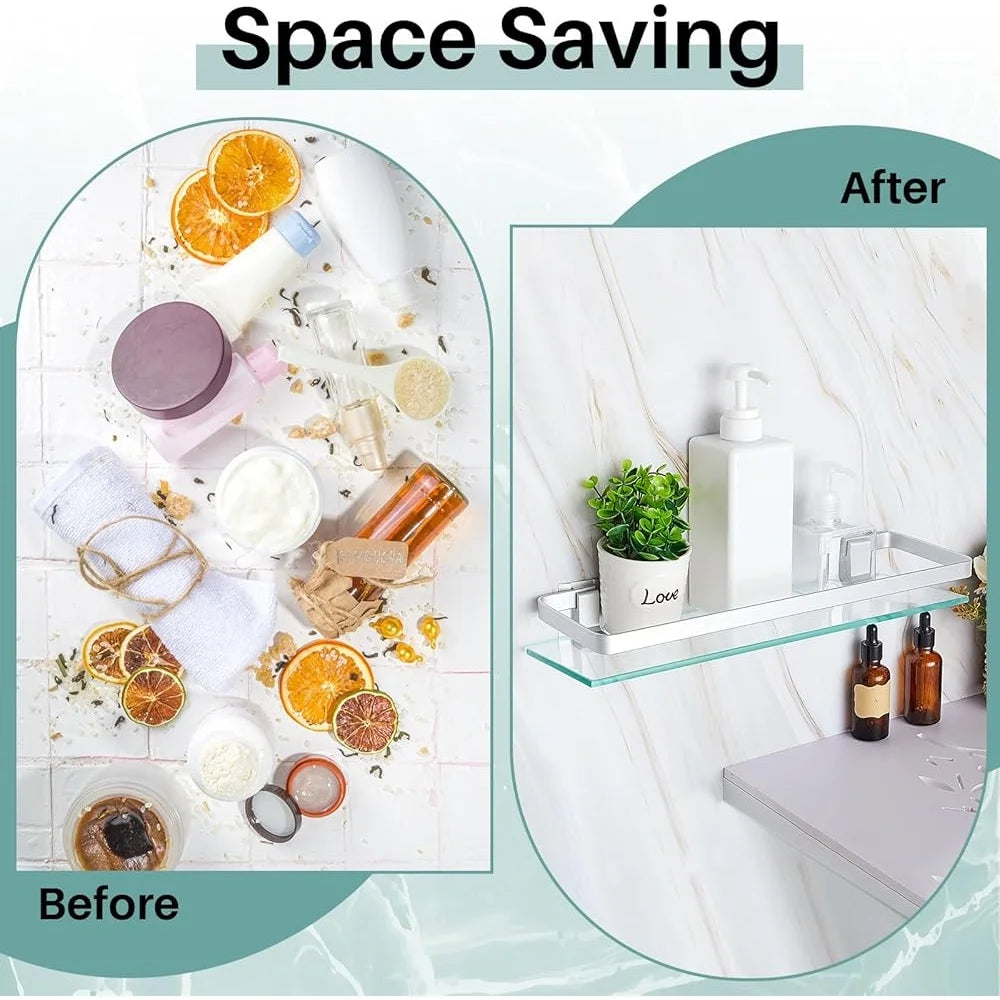 Bathroom Glass Corner Shelf 2 Pieces - Wall Mounted Storage