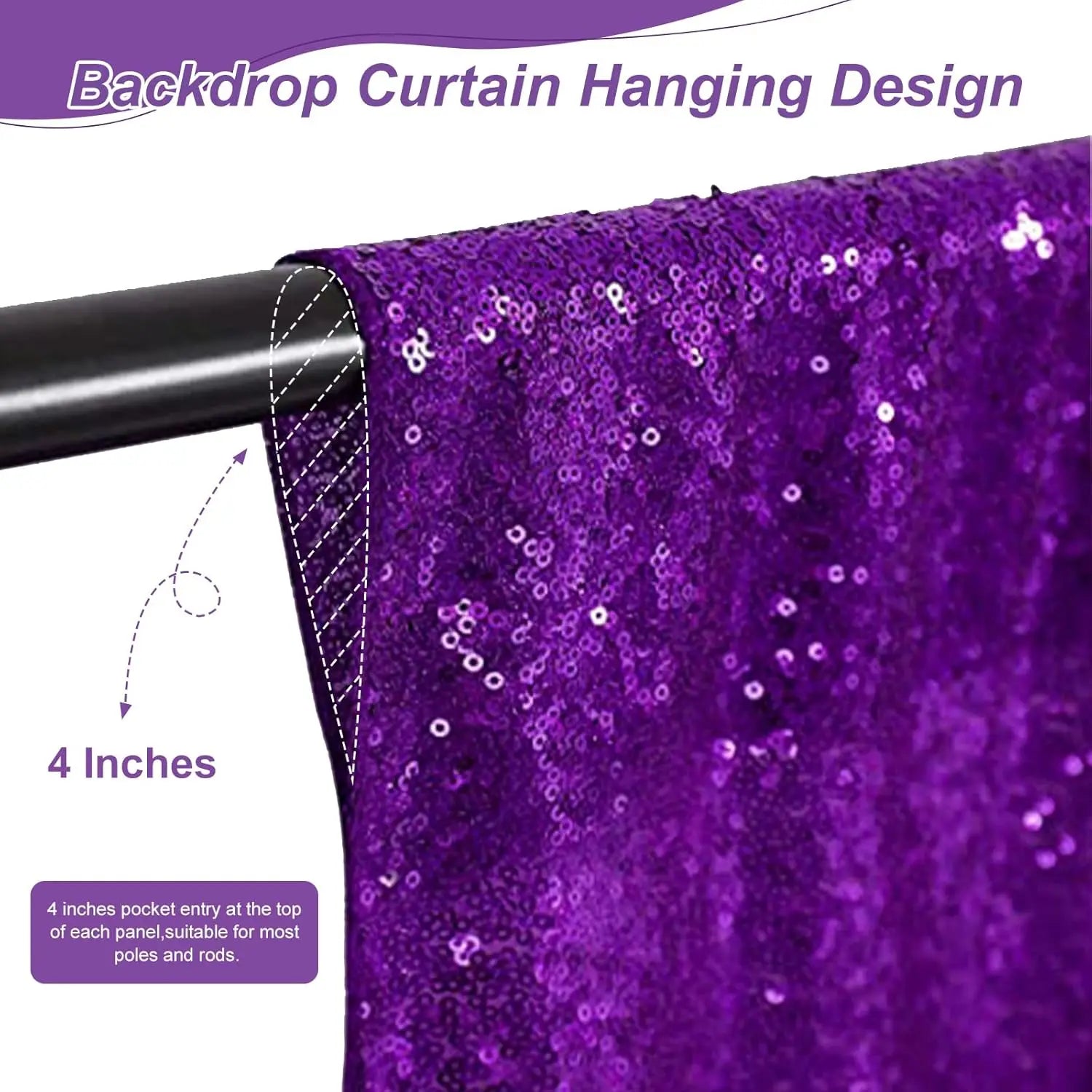 Purple Sequin Backdrop Curtains - 6 Pcs Glitter Party Drapes