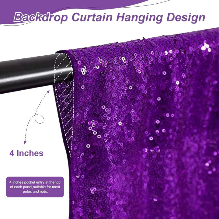 Purple Sequin Backdrop Curtains - 6 Pcs Glitter Party Drapes