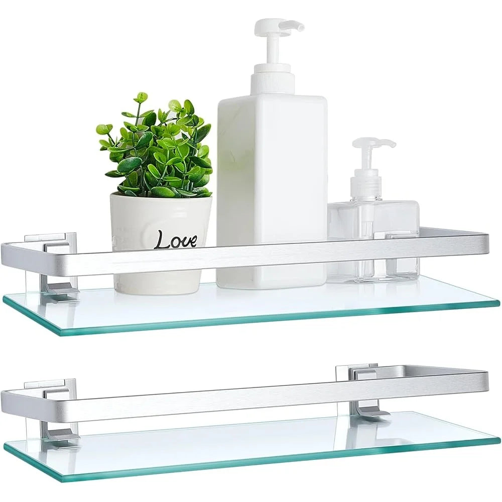 Bathroom Glass Corner Shelf 2 Pieces - Wall Mounted Storage