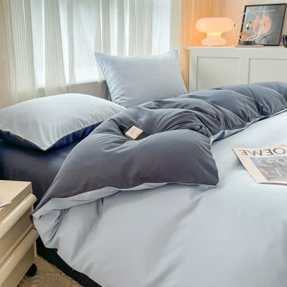 2-side Solid Color Brush Fabric Bed Set