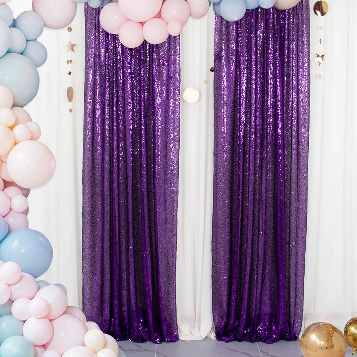 Purple Sequin Backdrop Curtains - 6 Pcs Glitter Party Drapes