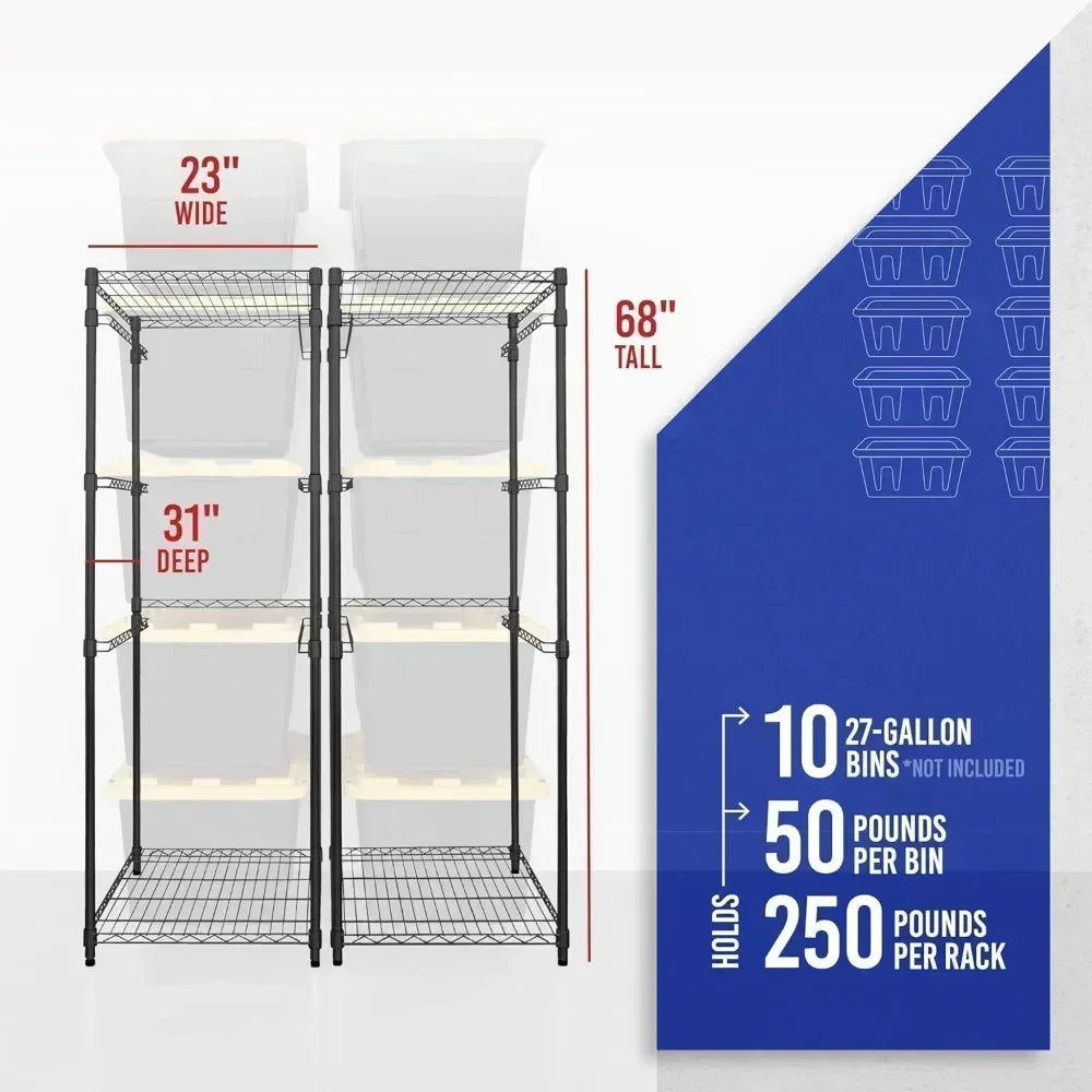 5-Tier Steel Tote Rack 2 Pack - Industrial Bin Storage