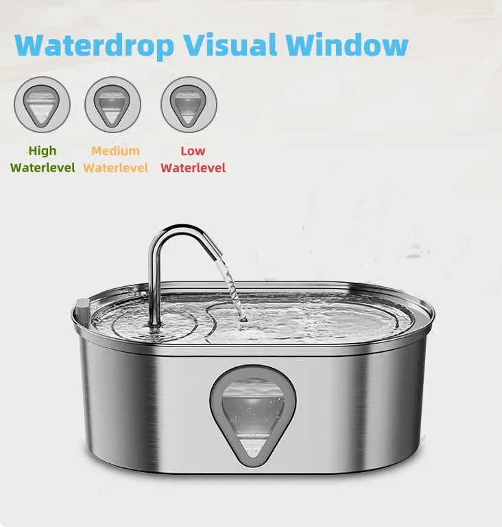 Stainless Steel Cat Water Fountain 3.5L - Automatic LED Dispenser