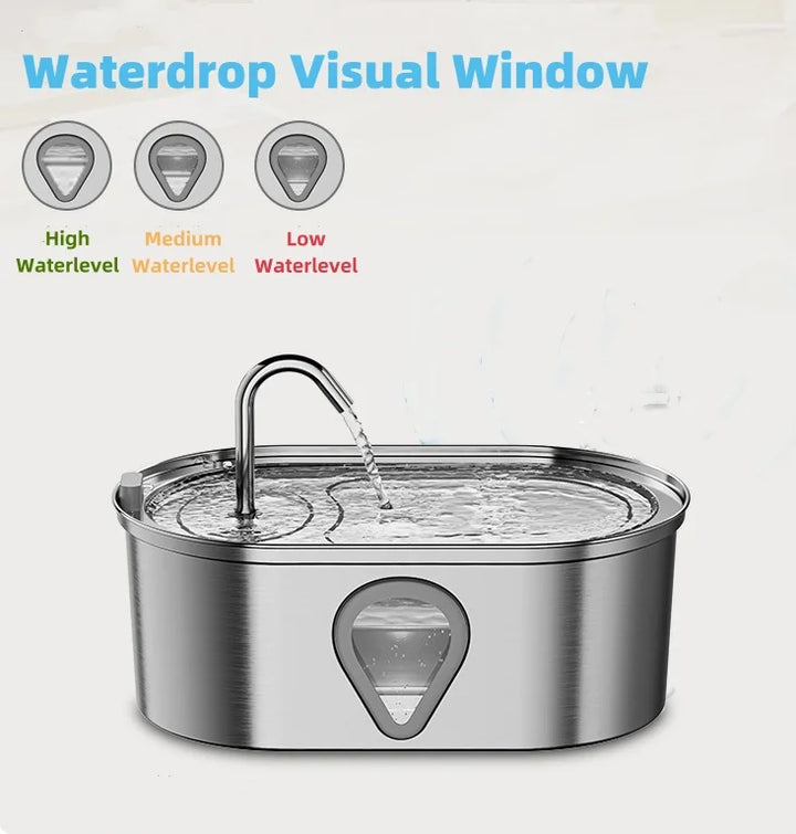 Stainless Steel Cat Water Fountain 3.5L - Automatic LED Dispenser