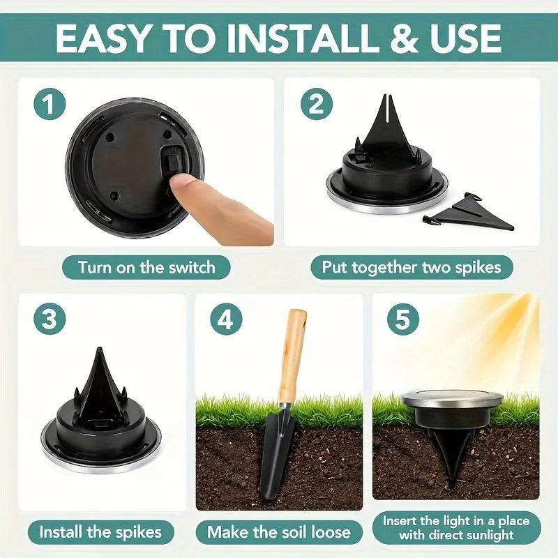 8 Pcs 8LED Solar Power Disk Light Outdoor, Solar Led Lamp
