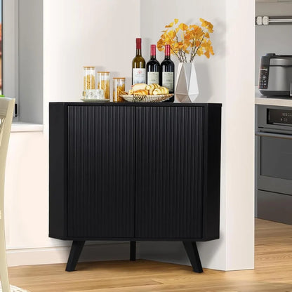 Fluted Floor Corner Cabinet with Adjustable Shelve
