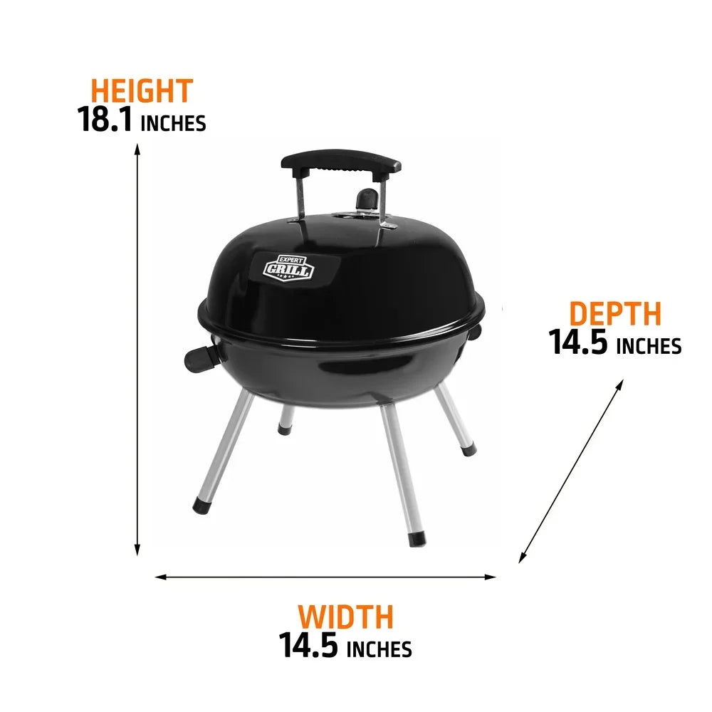 Portable Charcoal Grill 14.5 Inch Tabletop Grill Dome Design Adjustable Air Vents Ideal Camping Tailgating Picnics Easy Cleanup