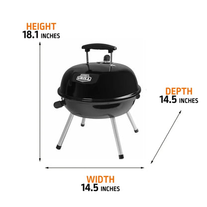 Portable Charcoal Grill 14.5 Inch Tabletop Grill Dome Design Adjustable Air Vents Ideal Camping Tailgating Picnics Easy Cleanup